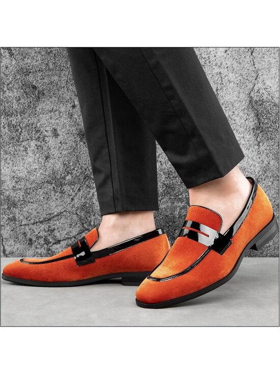 Men\'s Orange24 Rubber Velvet Loafers Low Heels Round Toe Tuxedo Wedding Shoes main image 6